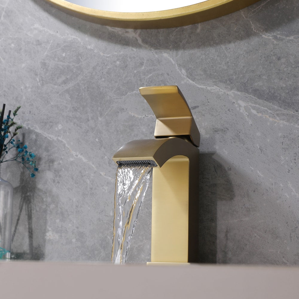 WBF13 Brushed Gold Single Hole Bathroom Sink Faucet with Single Handle and Deck Plate