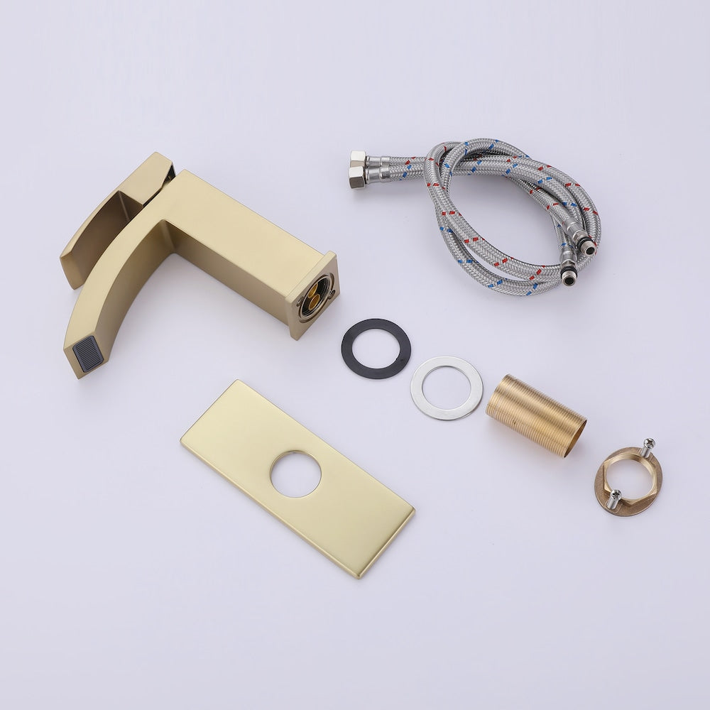 WBF13 Brushed Gold Single Hole Bathroom Sink Faucet with Single Handle and Deck Plate