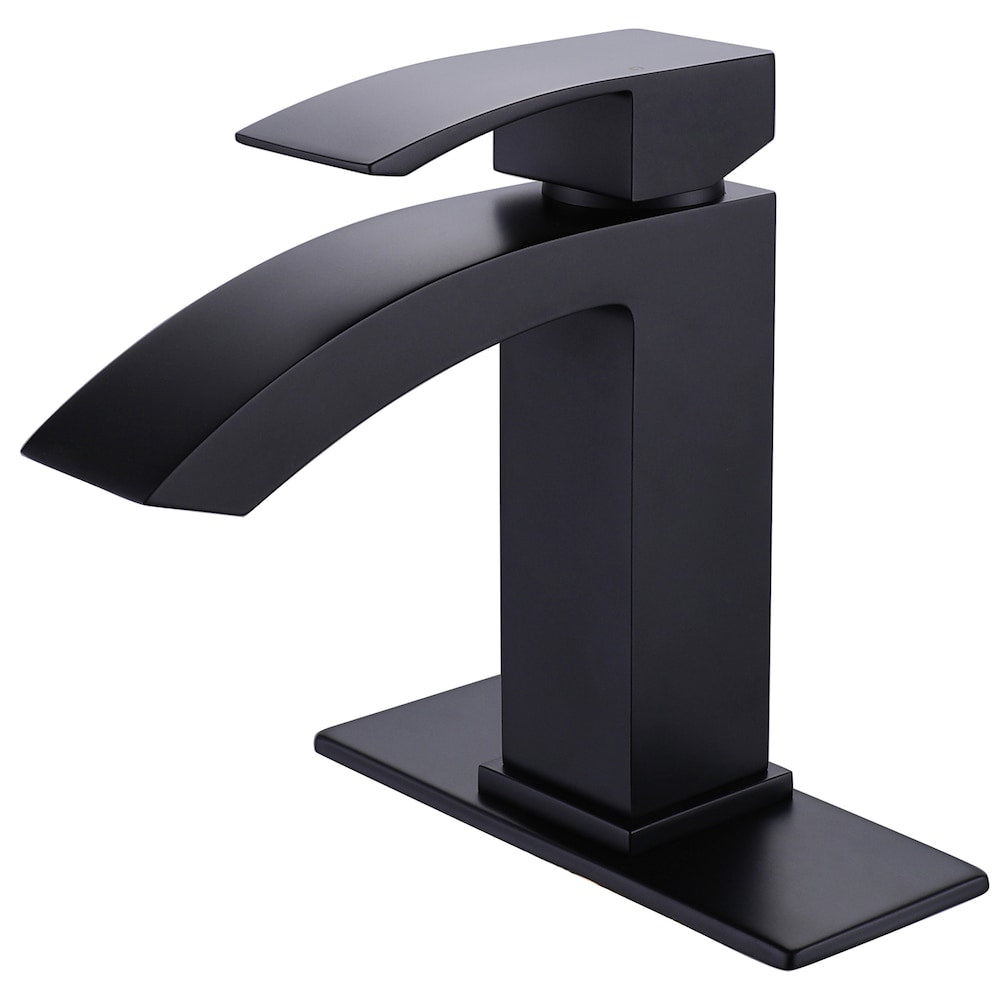 WBF13 Matte Black Single Hole Bathroom Sink Faucet with Single Handle and Deck Plate