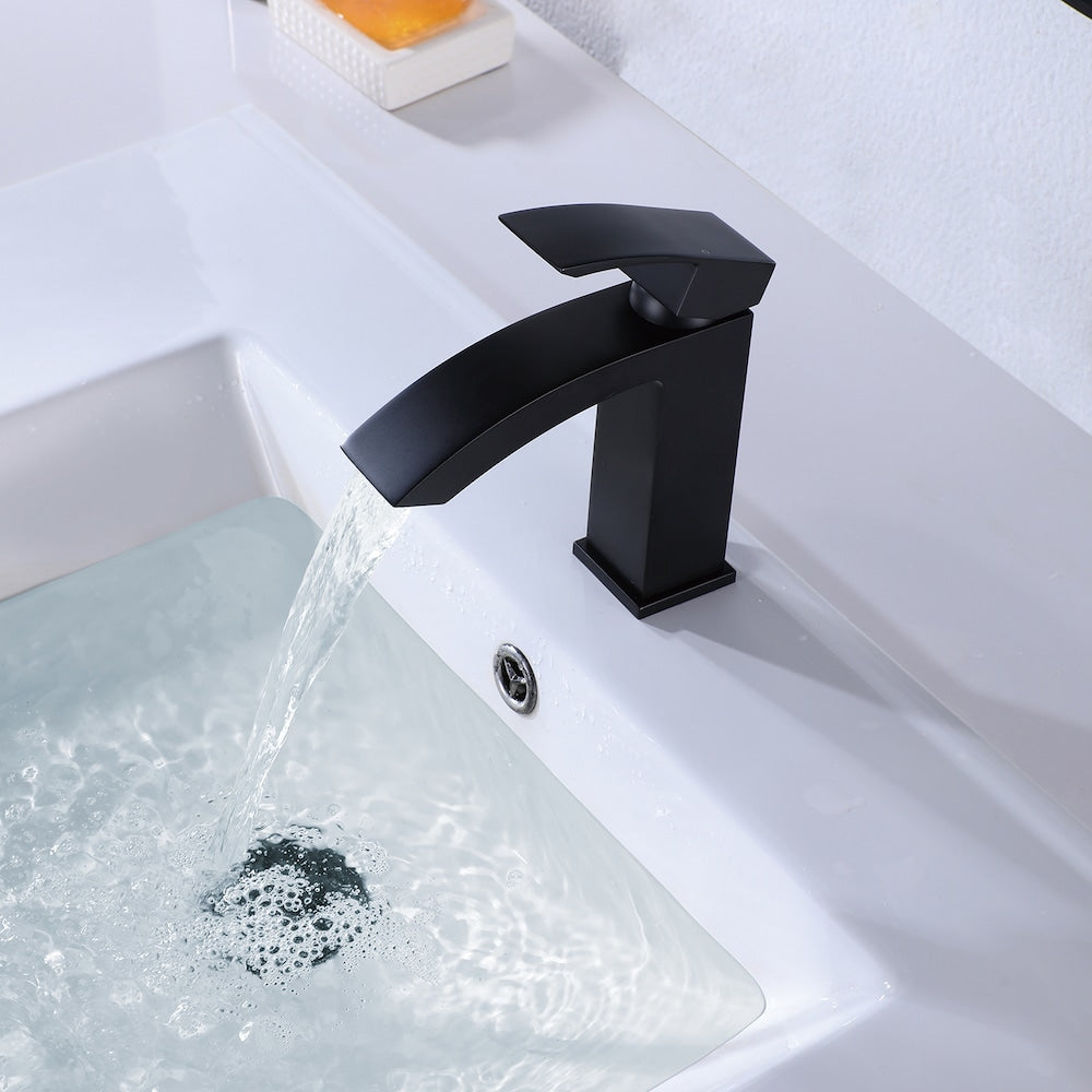 WBF13 Matte Black Single Hole Bathroom Sink Faucet with Single Handle and Deck Plate