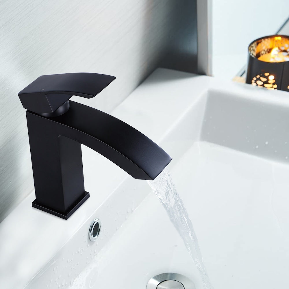 WBF13 Matte Black Single Hole Bathroom Sink Faucet with Single Handle and Deck Plate