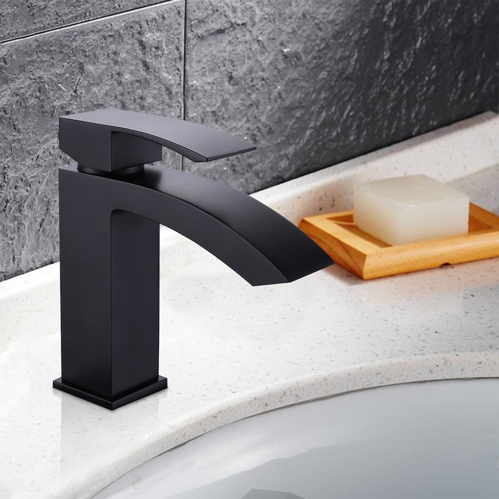 WBF13 Matte Black Single Hole Bathroom Sink Faucet with Single Handle and Deck Plate