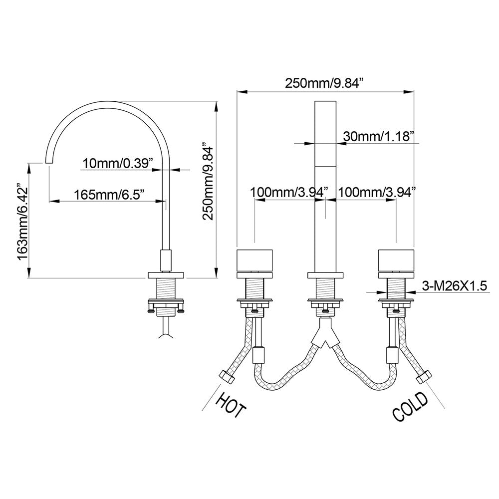 WBF15 Widespread Bathroom Sink Faucet with 2 Handle in Brushed Gold