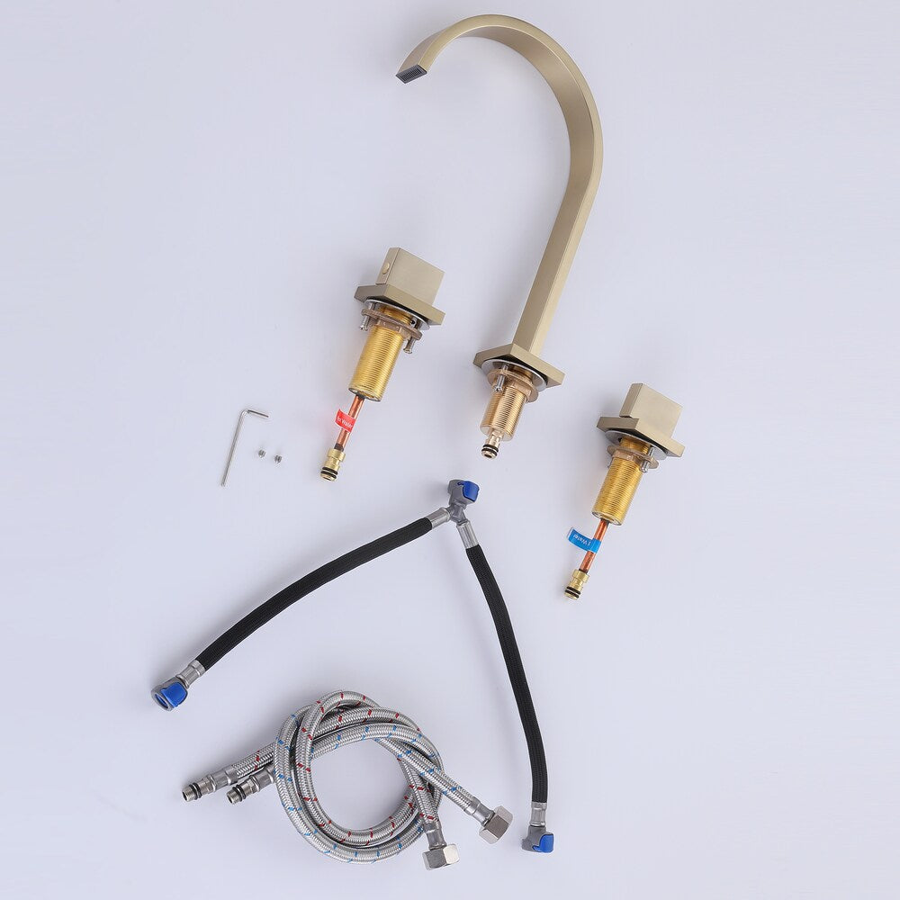 WBF15 Widespread Bathroom Sink Faucet with 2 Handle in Brushed Gold