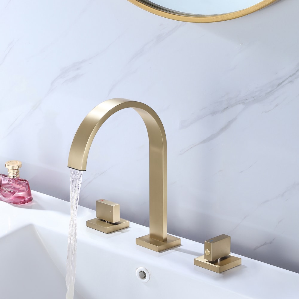 WBF15 Widespread Bathroom Sink Faucet with 2 Handle in Brushed Gold