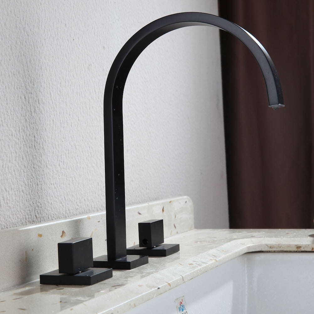 WBF15 Widespread Bathroom Sink Faucet with 2 Handle in Matte Black