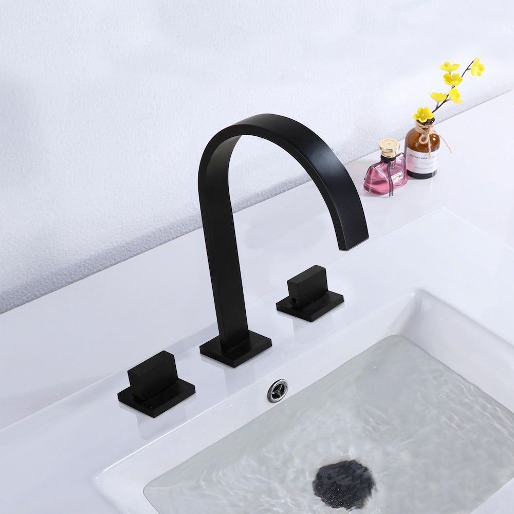 WBF15 Widespread Bathroom Sink Faucet with 2 Handle in Matte Black