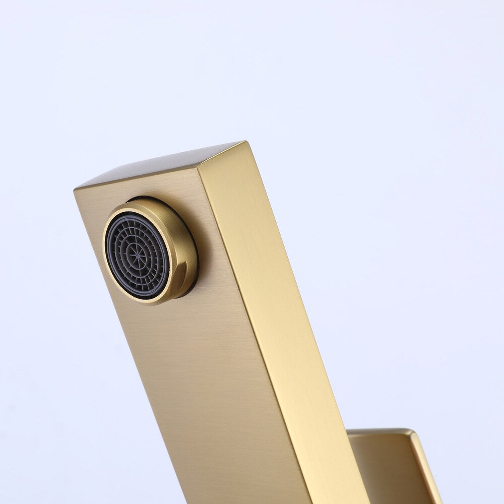 WBF16 Brushed Gold Single Hole Bathroom Sink Faucet with Single Handle and Deck Plate