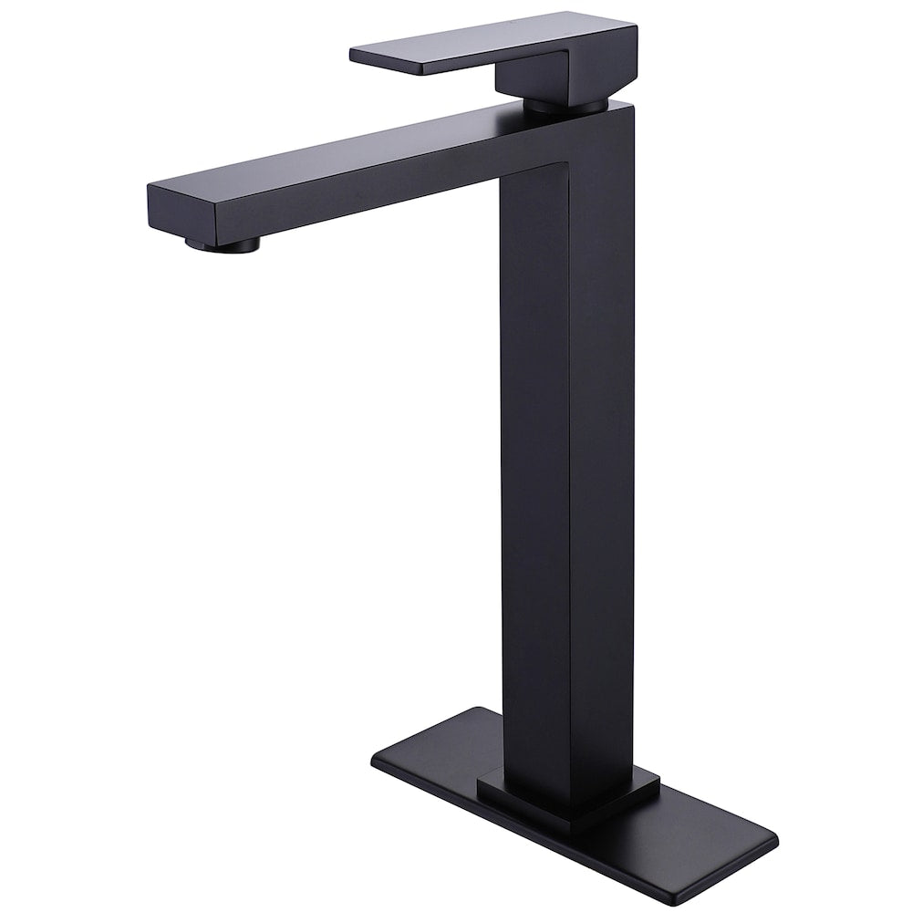 ZCJ6 Matte Black Single Hole Bathroom Sink Faucet with Single Handle and Deck Plate