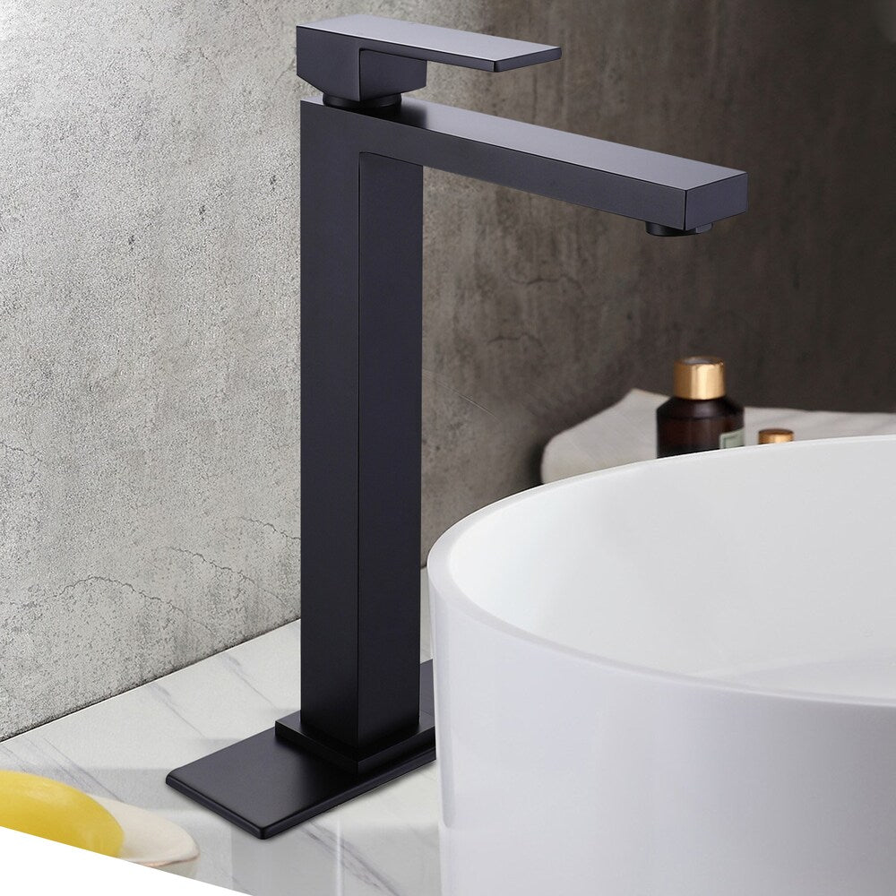 ZCJ6 Matte Black Single Hole Bathroom Sink Faucet with Single Handle and Deck Plate