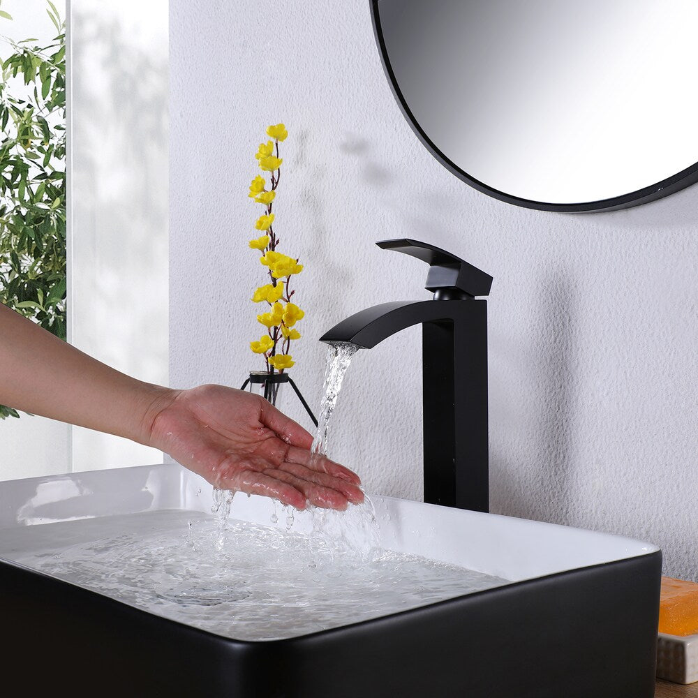 ZCJ7 Matte Black Single Hole Bathroom Sink Faucet with Single Handle and Deck Plate