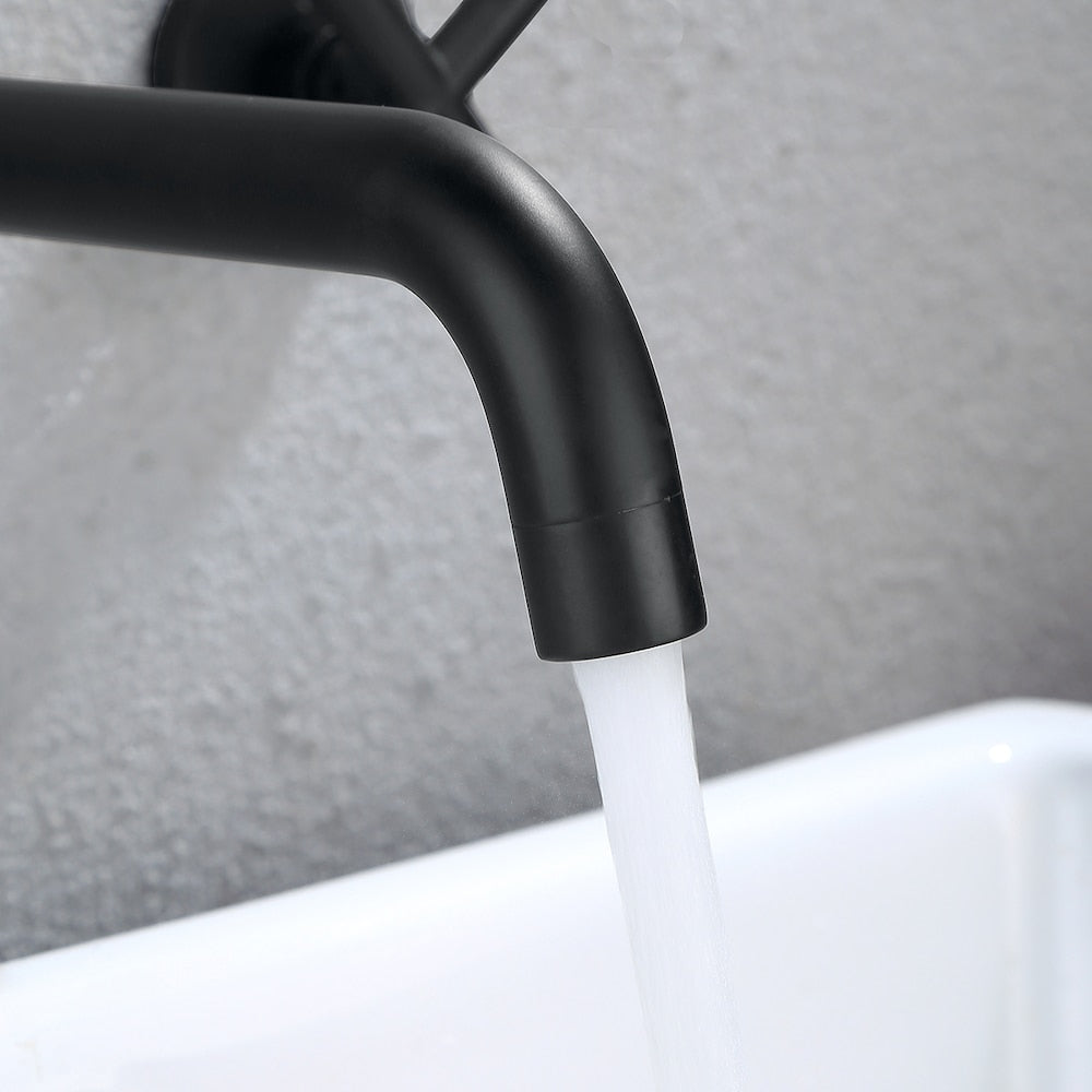 Robinet de lavabo de salle de bain à montage mural ZCJ8 avec 2 poignées en noir mat