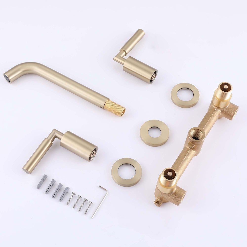 WBF18 Wall Mount Bathroom Sink Faucet with 2 Handle in Brushed Gold