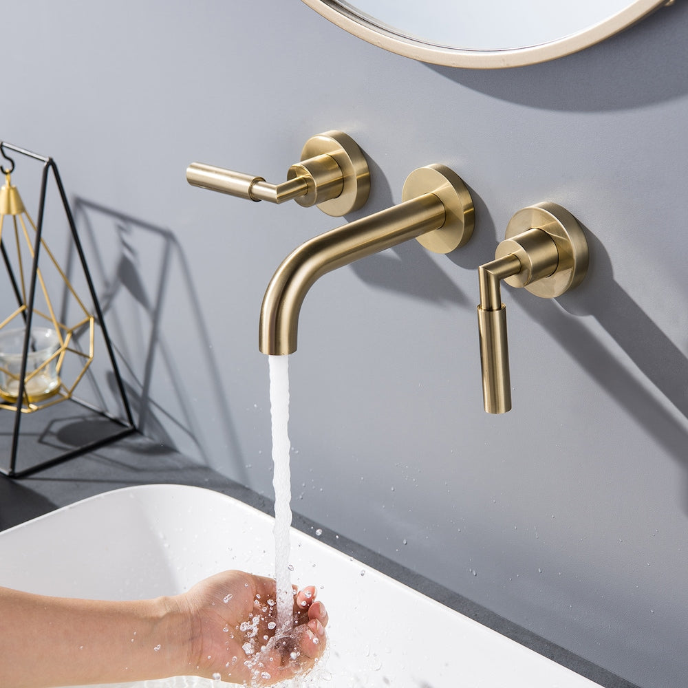 WBF18 Wall Mount Bathroom Sink Faucet with 2 Handle in Brushed Gold