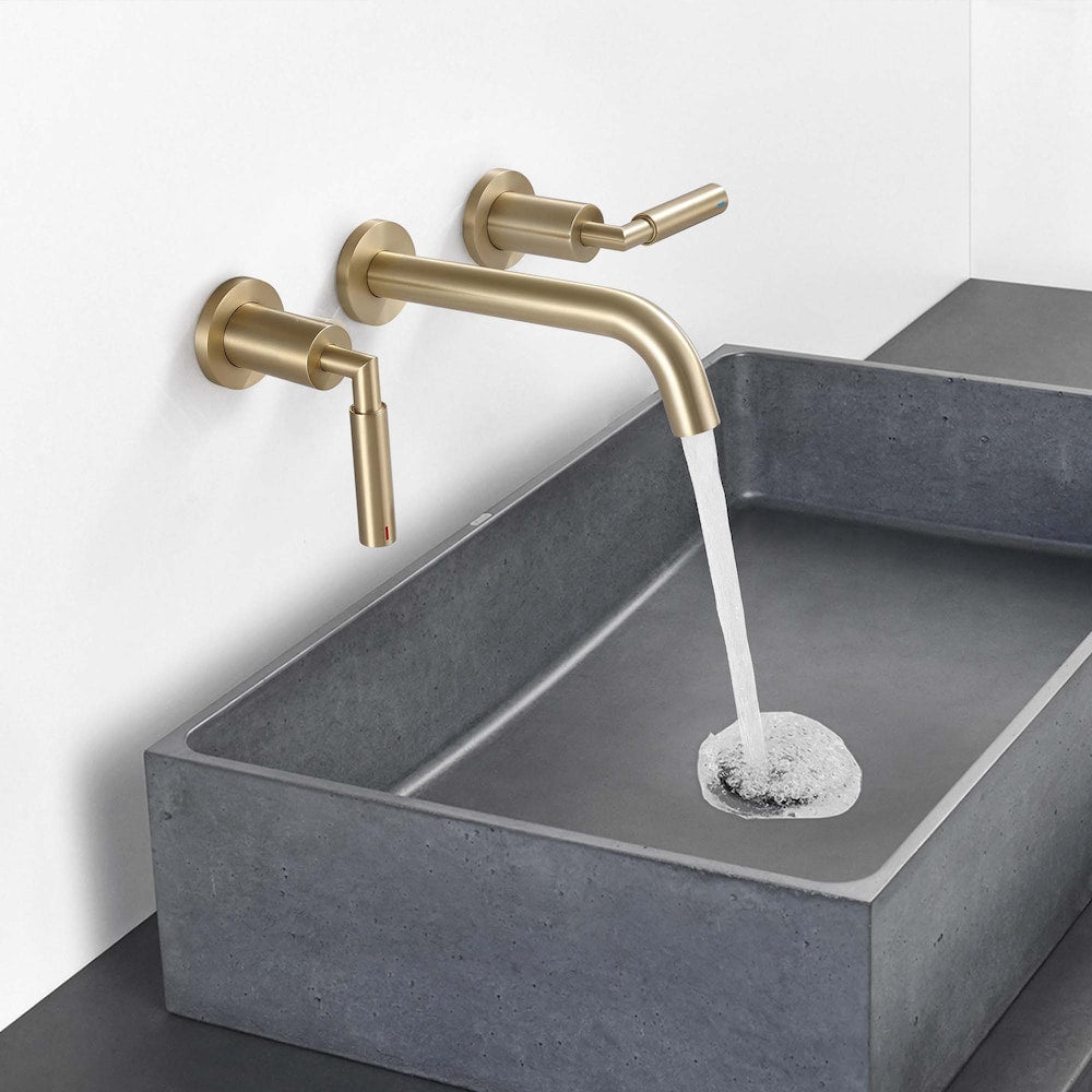 WBF18 Wall Mount Bathroom Sink Faucet with 2 Handle in Brushed Gold