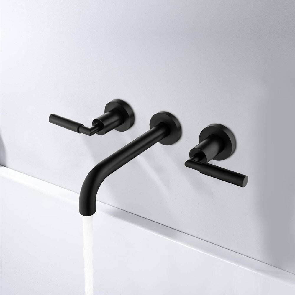 WBF18 Wall Mount Bathroom Sink Faucet with 2 Handle in Matte Black