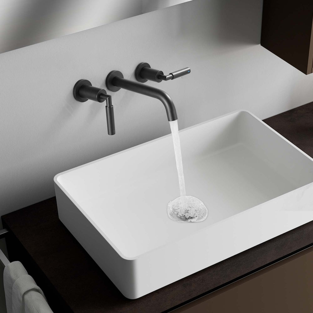 WBF18 Wall Mount Bathroom Sink Faucet with 2 Handle in Matte Black