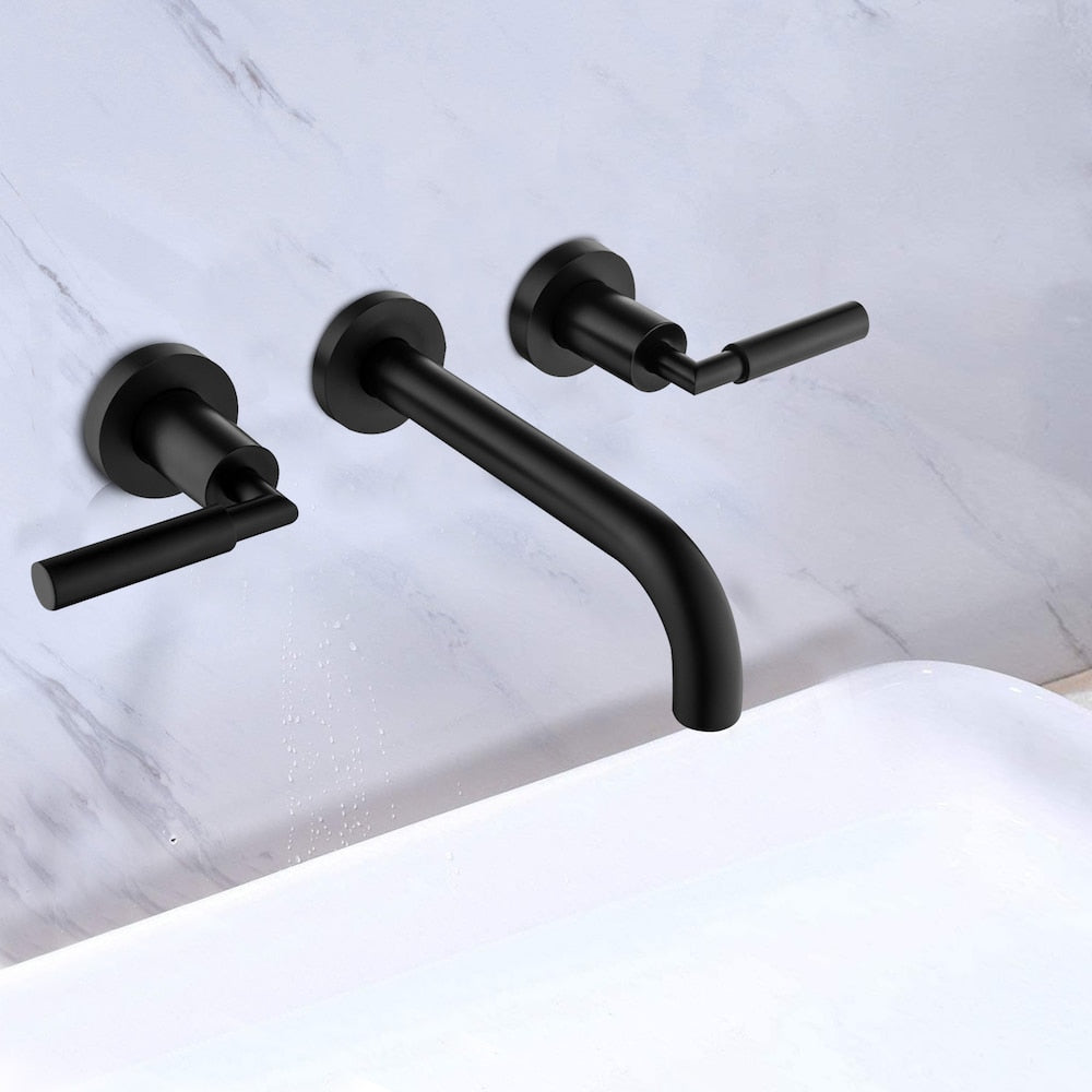 WBF18 Wall Mount Bathroom Sink Faucet with 2 Handle in Matte Black