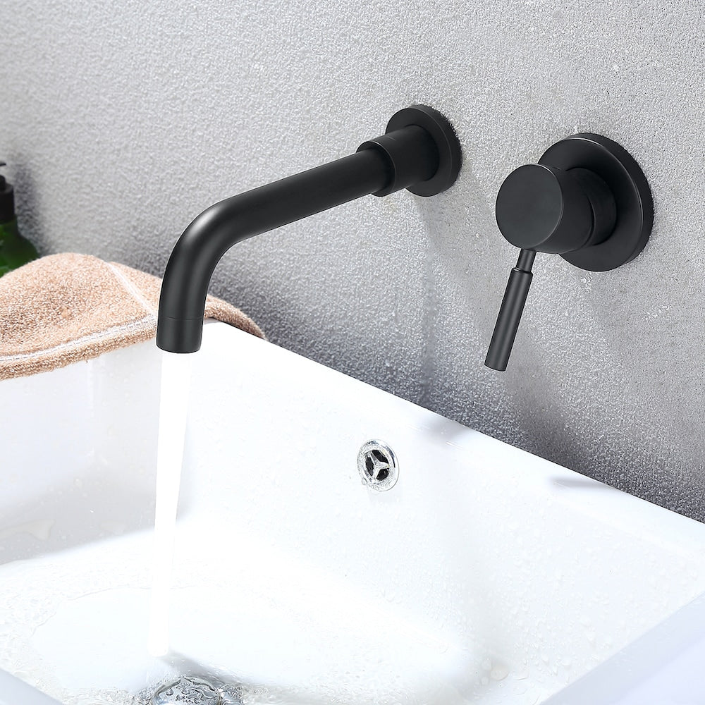 Robinet de lavabo de salle de bain mural noir mat ZCJ9 avec poignée unique