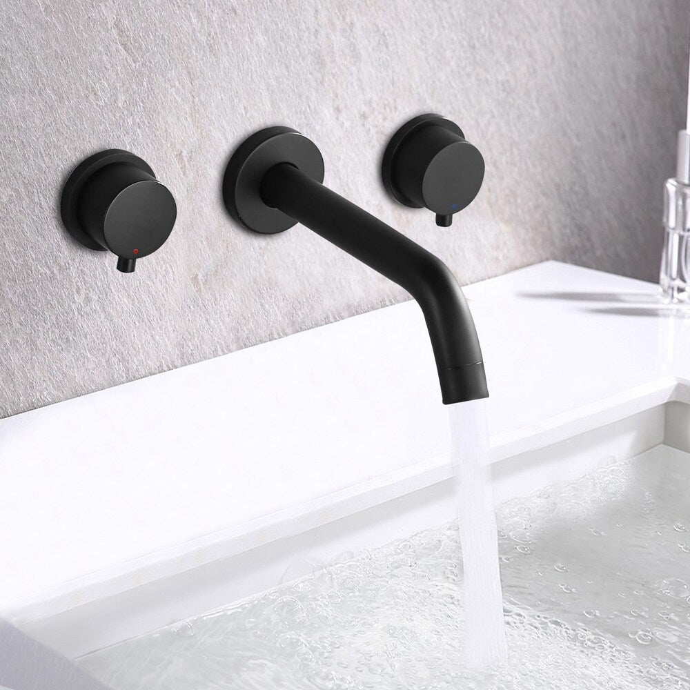 Robinet de lavabo de salle de bain à montage mural ZCJ10 avec 2 poignées en noir mat