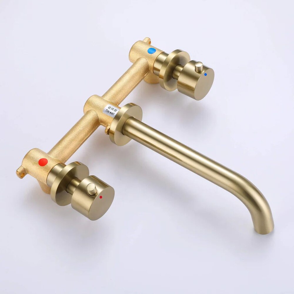 RZCJ10 Wall Mount Bathroom Sink Faucet with 2 Handle in Brushed Gold