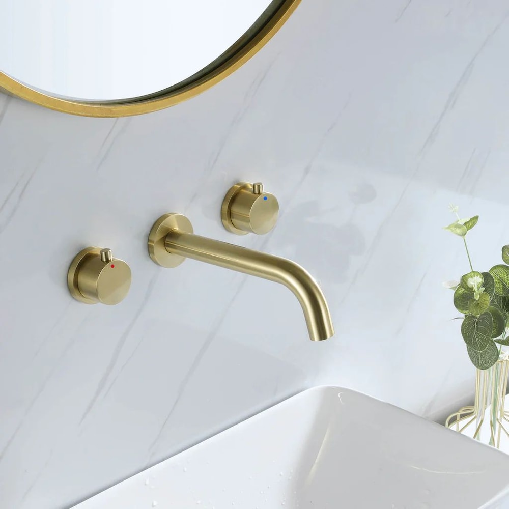 RZCJ10 Wall Mount Bathroom Sink Faucet with 2 Handle in Brushed Gold