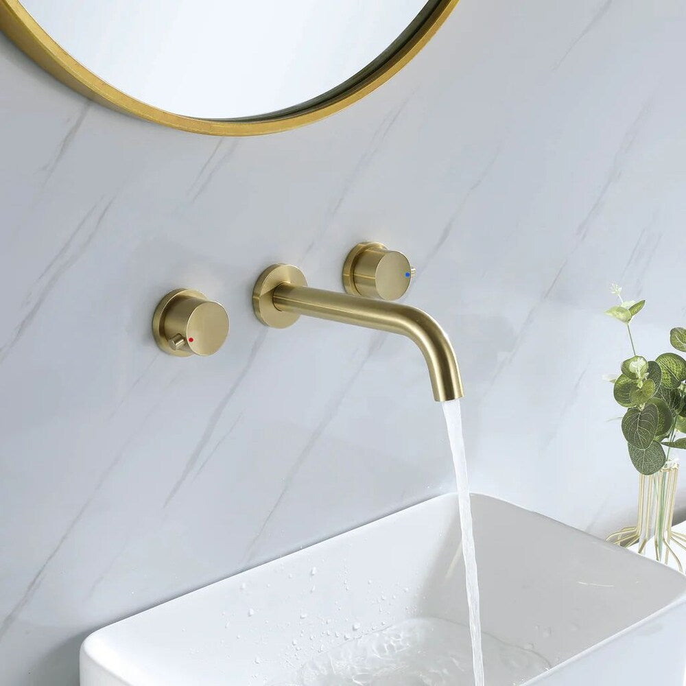 RZCJ10 Wall Mount Bathroom Sink Faucet with 2 Handle in Brushed Gold