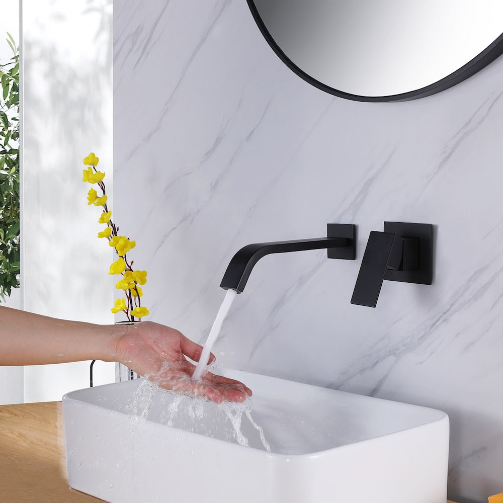 ZCJ11 Wall Mount Bathroom Sink Faucet with Single Handle in Matte Black