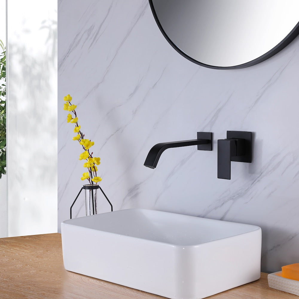 ZCJ11 Wall Mount Bathroom Sink Faucet with Single Handle in Matte Black