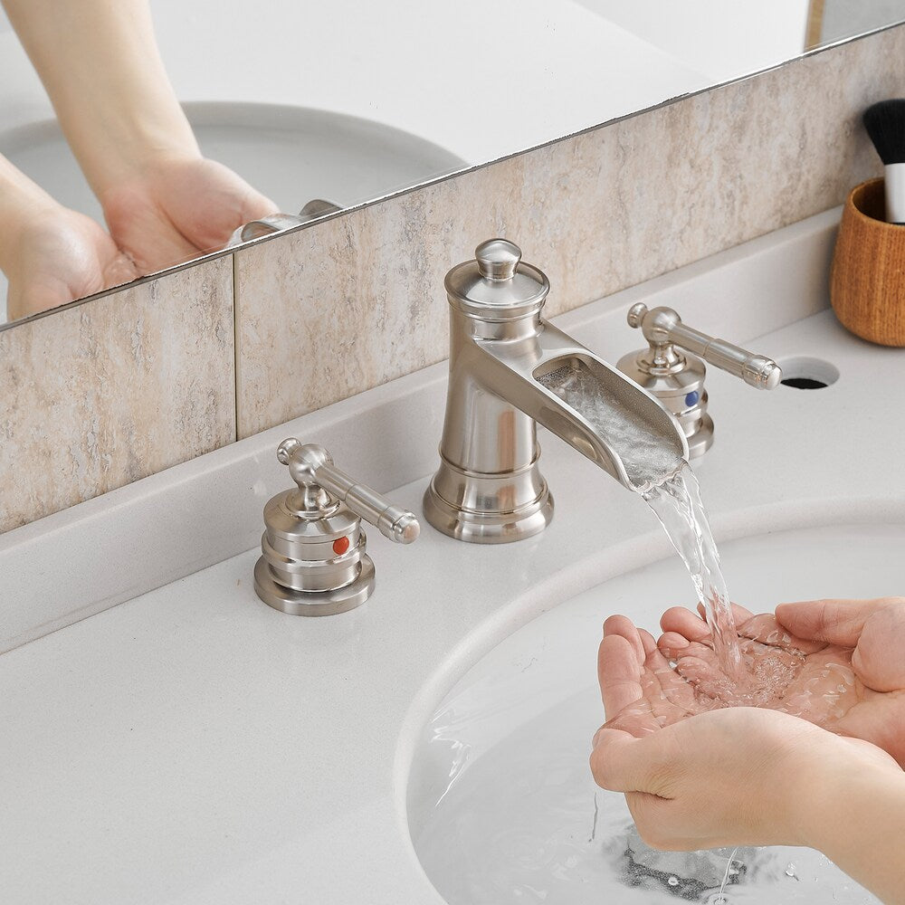 Nova 8 inches Double-Handle Vessel Sink Faucet with Pop-Up Drain in Brushed Nickel