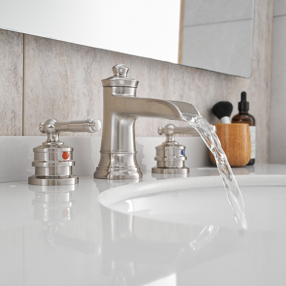 Nova 8 inches Double-Handle Vessel Sink Faucet with Pop-Up Drain in Brushed Nickel