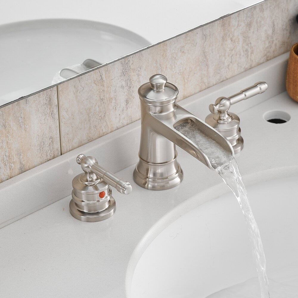 Nova 8 inches Double-Handle Vessel Sink Faucet with Pop-Up Drain in Brushed Nickel