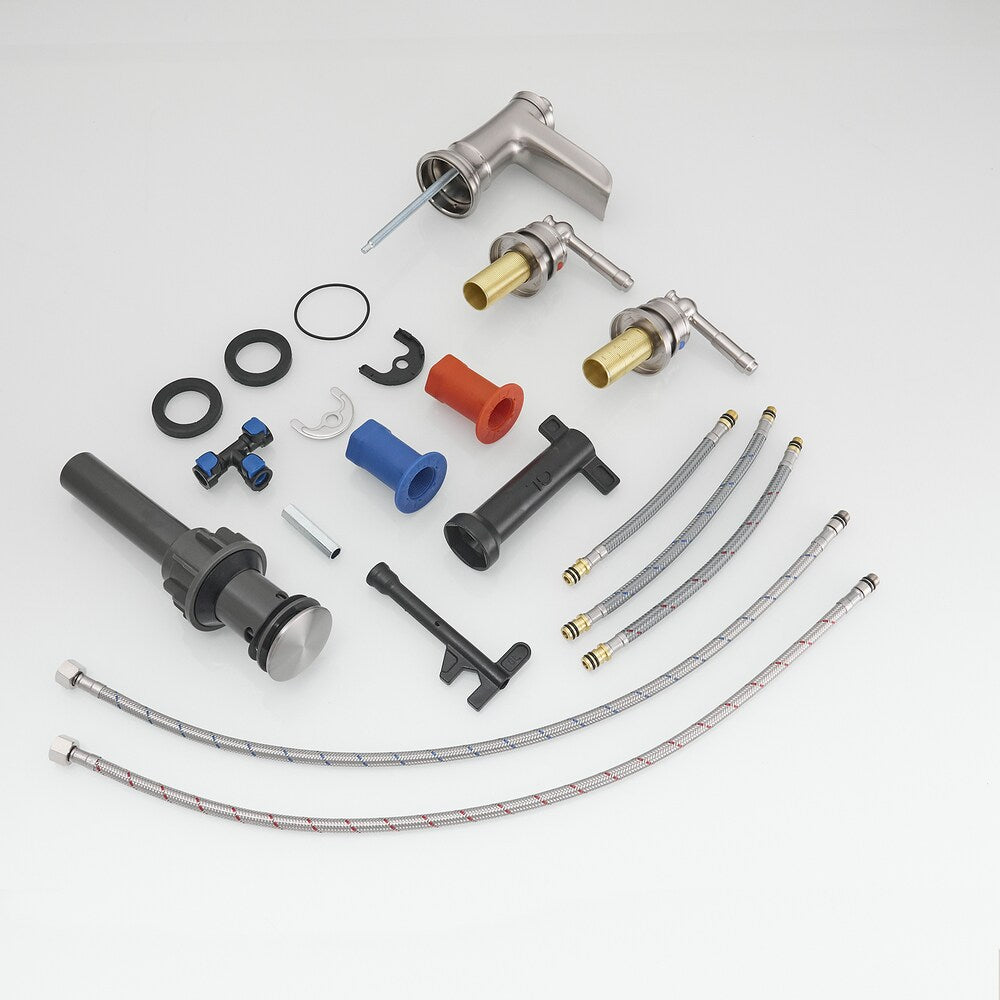 Nova 8 inches Double-Handle Vessel Sink Faucet with Pop-Up Drain in Brushed Nickel