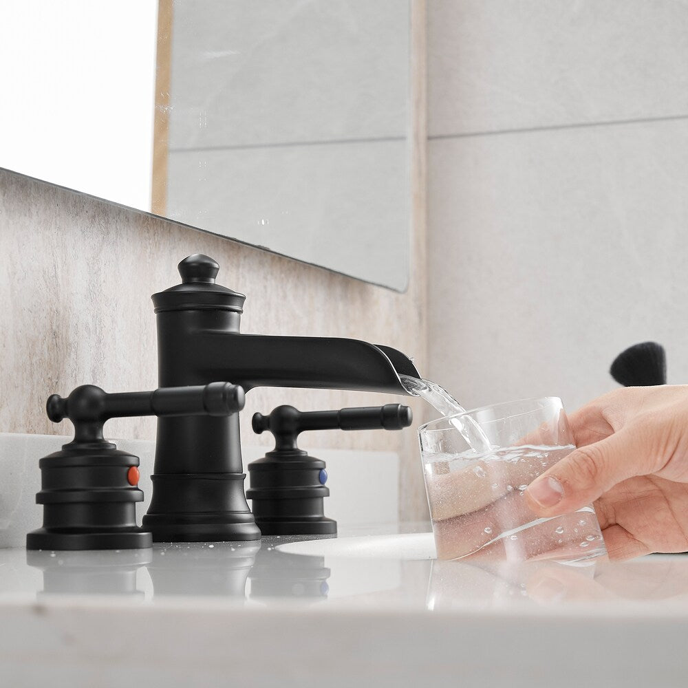 Nova 8 inches Double-Handle Vessel Sink Faucet with Pop-Up Drain in Matte Black