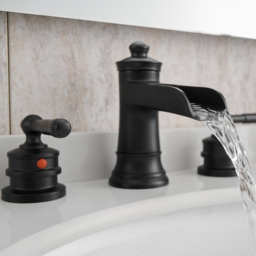 Nova 8 inches Double-Handle Vessel Sink Faucet with Pop-Up Drain in Matte Black