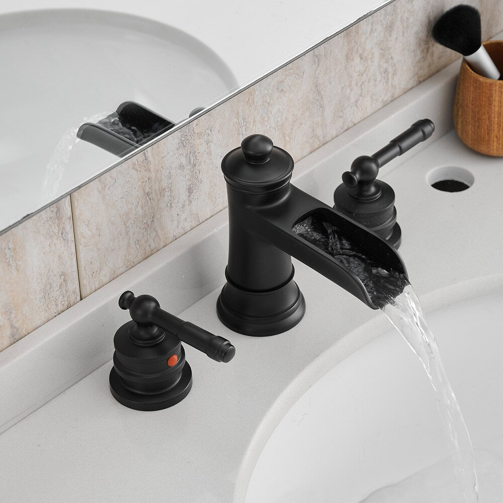Nova 8 inches Double-Handle Vessel Sink Faucet with Pop-Up Drain in Matte Black