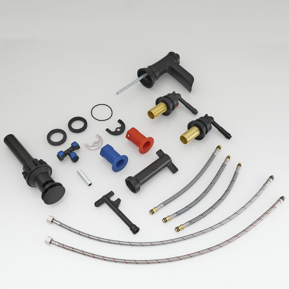 Nova 8 inches Double-Handle Vessel Sink Faucet with Pop-Up Drain in Matte Black