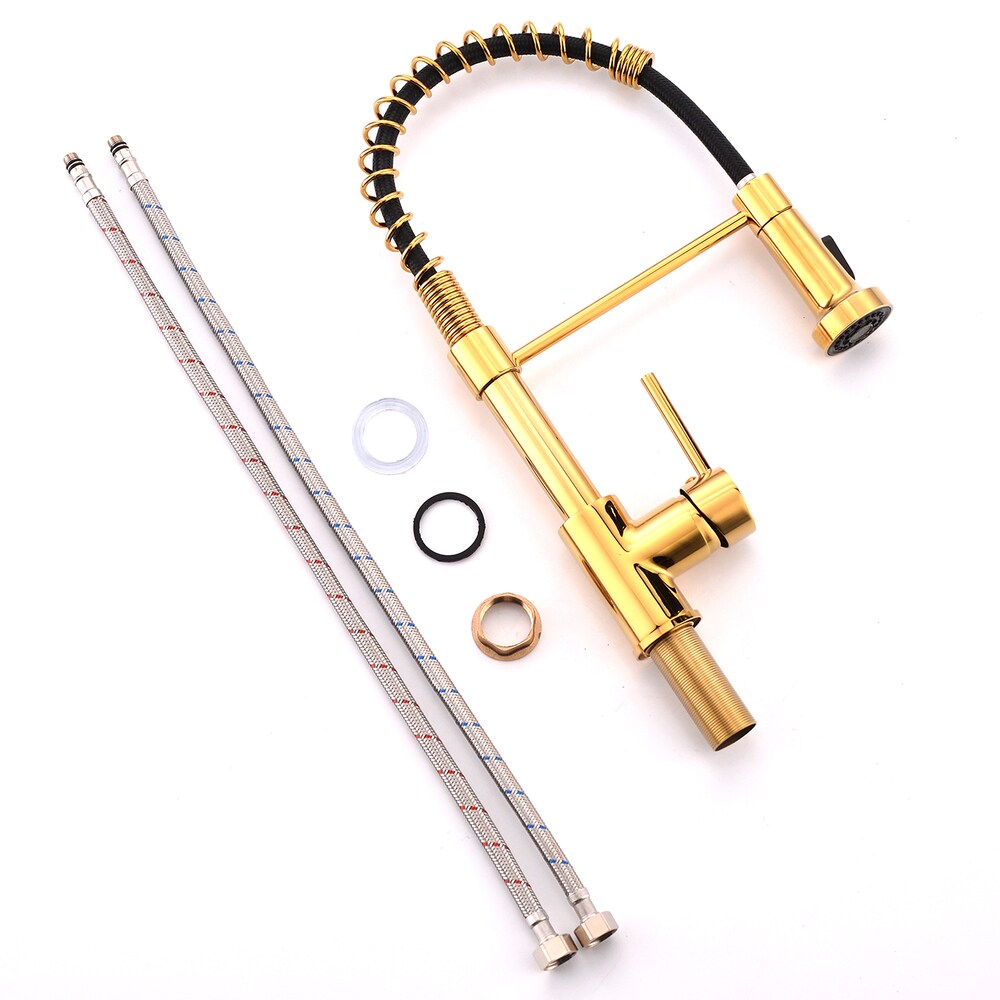 QZ1 Single-Handle Pull-Down Sprayer Kitchen Faucet in Gold