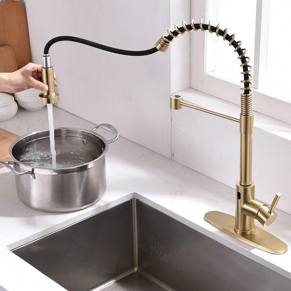 QZ8 Single-Handle Touchless Kitchen Faucet in Brushed Gold