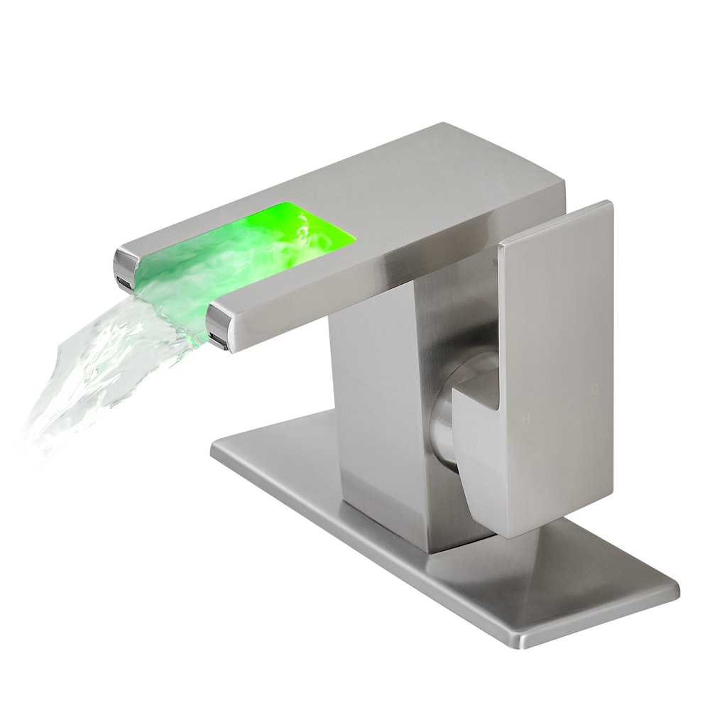 Robinet de lavabo de salle de bain monotrou QZ10 avec lumière LED en nickel brossé