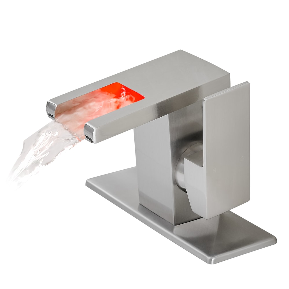 Robinet de lavabo de salle de bain monotrou QZ10 avec lumière LED en nickel brossé