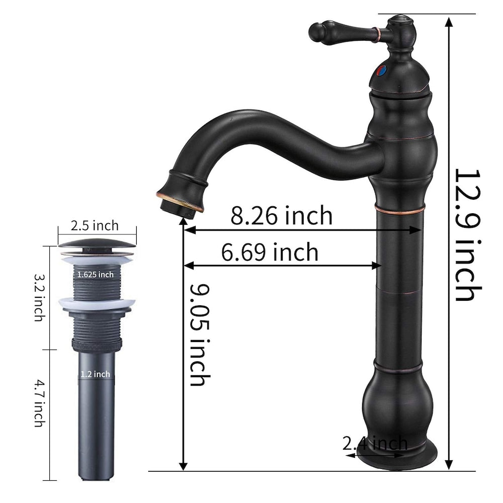 BZ4 Single Hole Bathroom Sink Faucet with Pop Up Drain in Oil Rubbed Bronze