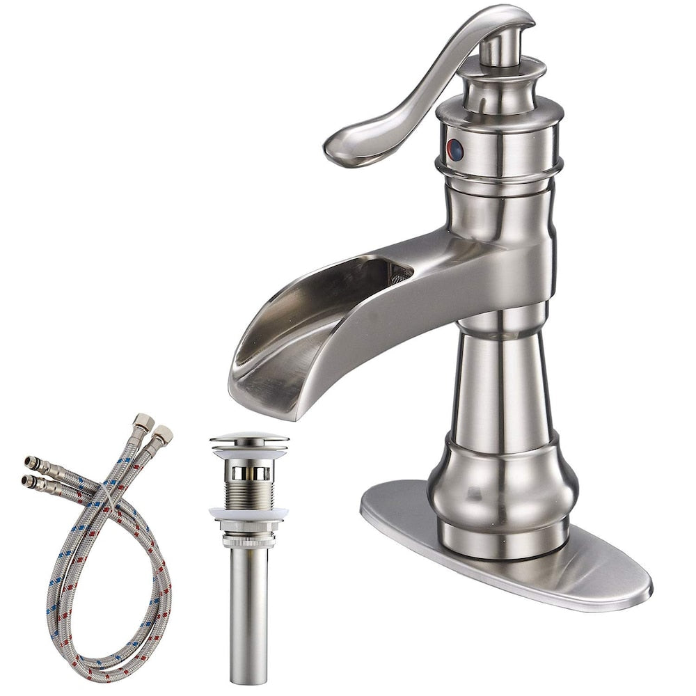 BZ6 Single Hole Bathroom Sink Faucet with Pop Up Drain in Brushed Nickel