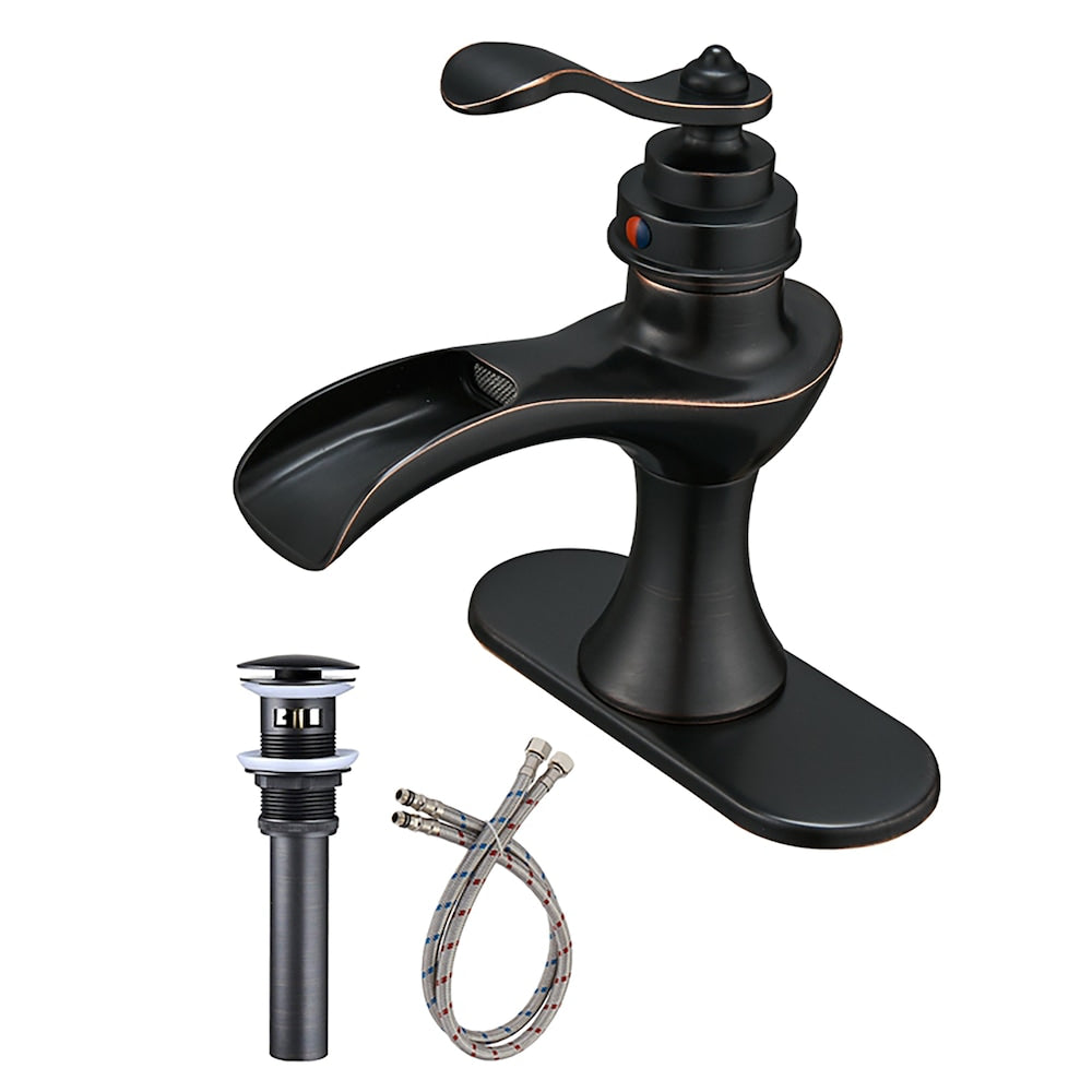 BZ7 Single Hole Bathroom Sink Faucet with Pop Up Drain in Oil Rubbed Bronze