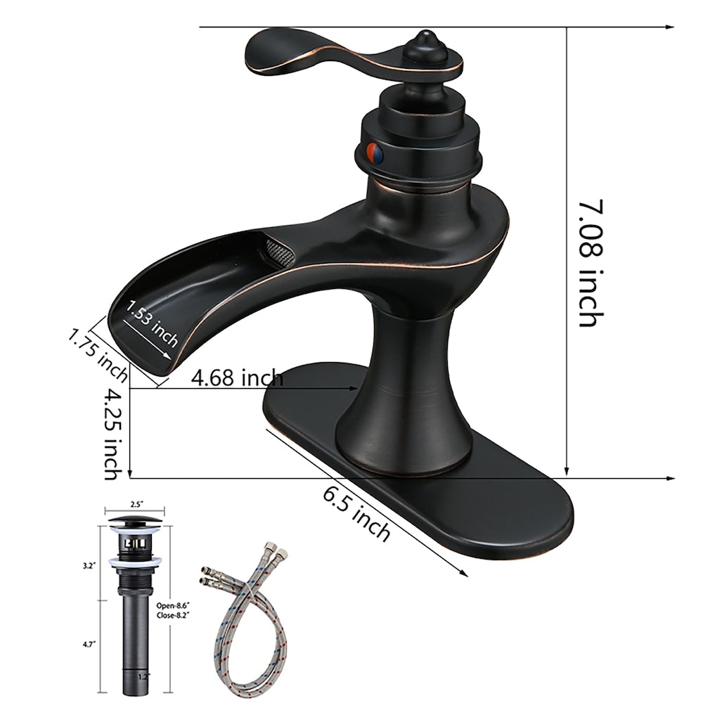 BZ7 Single Hole Bathroom Sink Faucet with Pop Up Drain in Oil Rubbed Bronze
