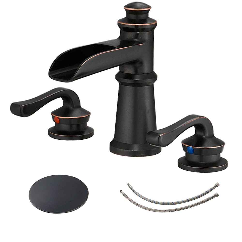 BZ8 Widespread Bathroom Sink Faucet with Two Handles and Pop Up Drain in Oil Rubbed Bronze