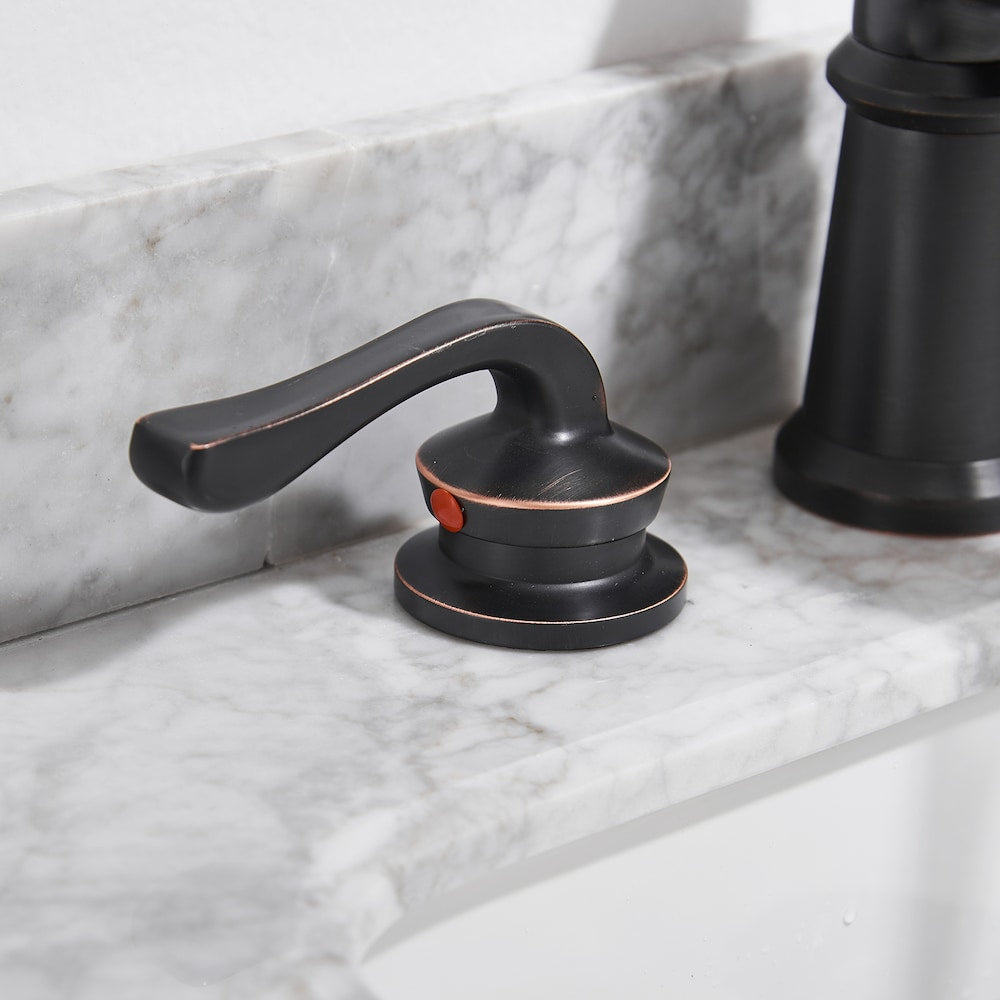BZ8 Widespread Bathroom Sink Faucet with Two Handles and Pop Up Drain in Oil Rubbed Bronze