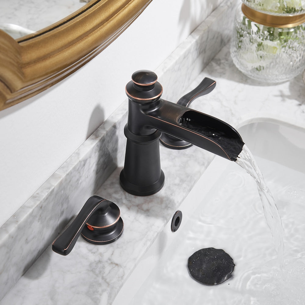BZ8 Widespread Bathroom Sink Faucet with Two Handles and Pop Up Drain in Oil Rubbed Bronze