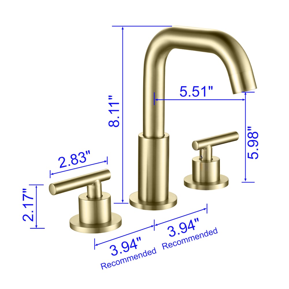 SZ1 Widespread Bathroom Sink Faucet with Two Handles in Brushed Gold
