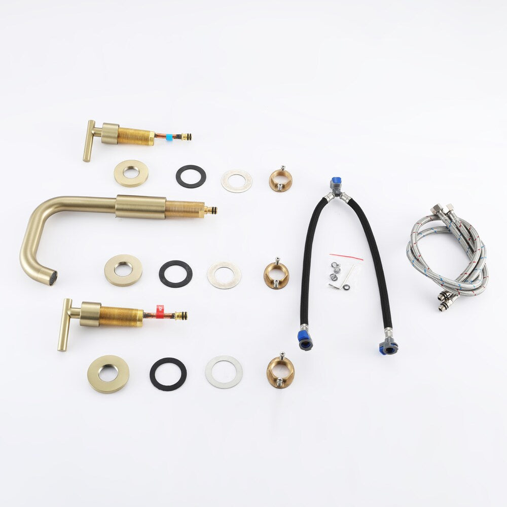 SZ1 Widespread Bathroom Sink Faucet with Two Handles in Brushed Gold